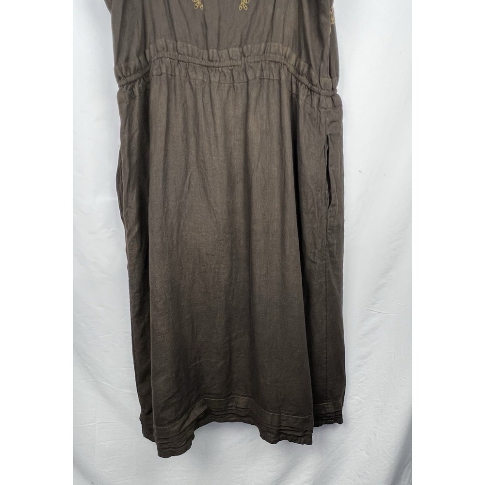J.CREW Brown 100% Linen Embroidered Slip Dress Women 16 Boho Peasant Pockets - Picture 10 of 14